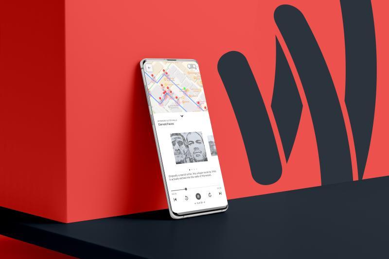 WeTrek 应用样机，展示Wynwood壁画的地图与语音导览。